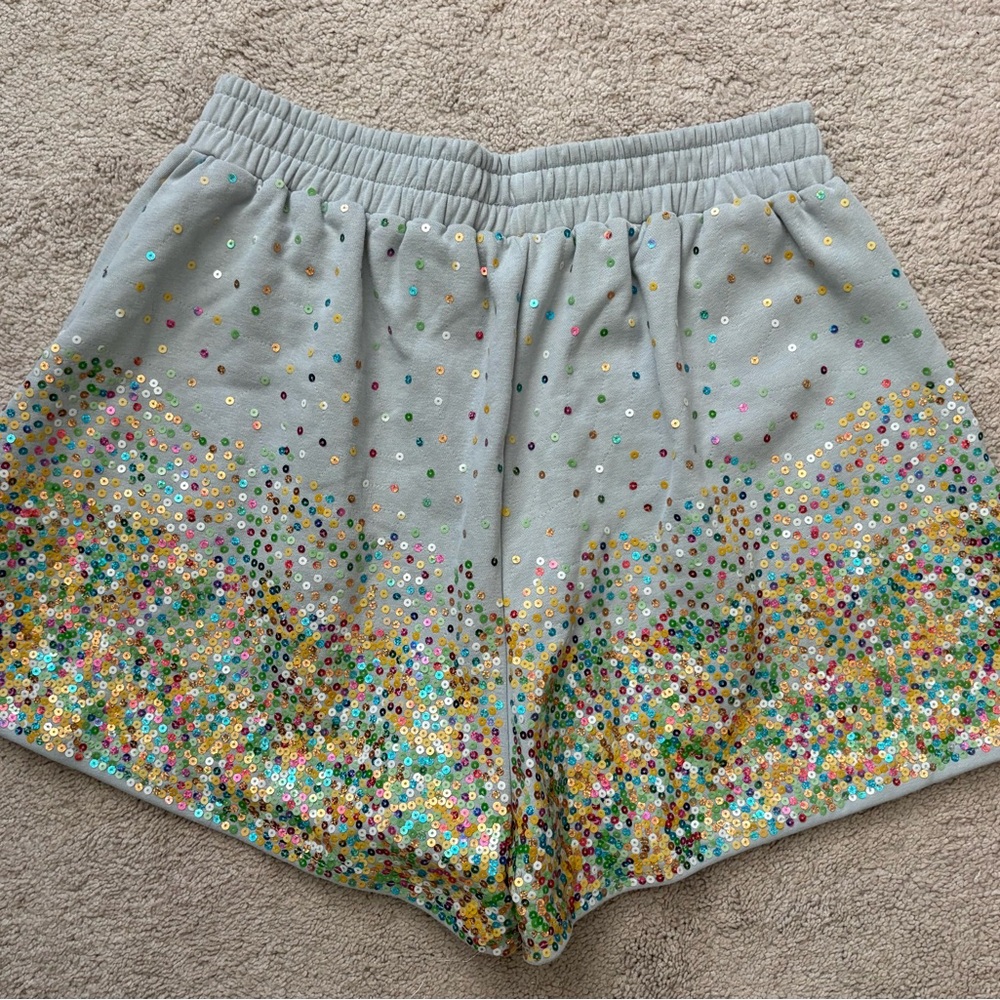 Sequined Gray Women’s Shorts with Multicolor Sparkle - Picture 2 of 3